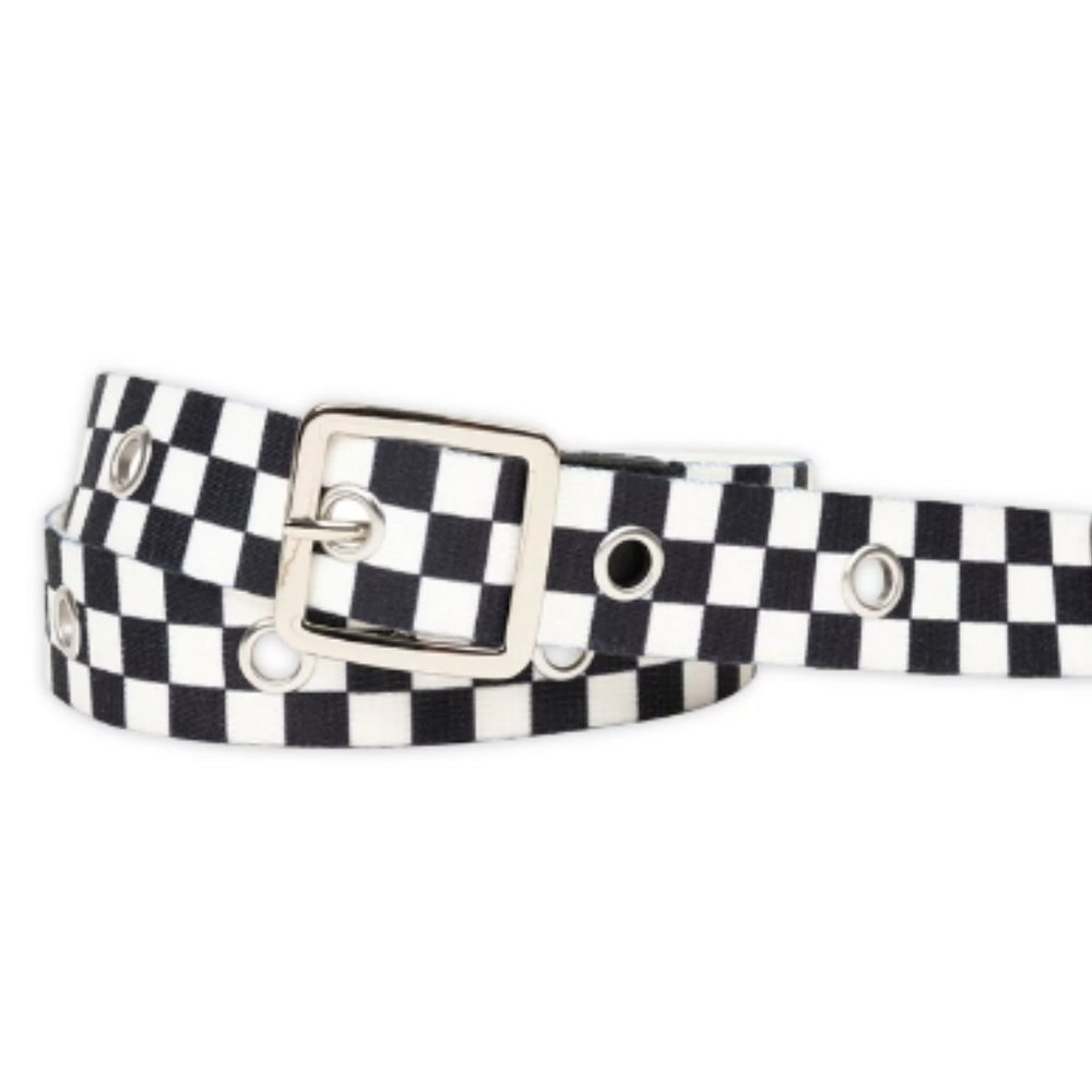No Boundaries Women's Checkerboard Web Belt, Black White